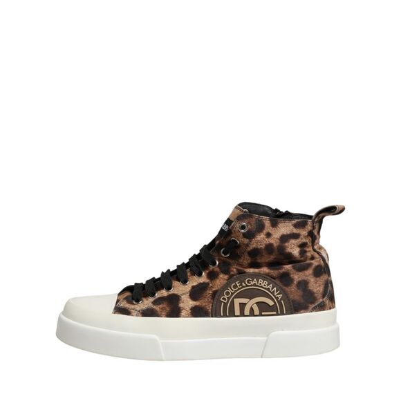 Dolce & Gabbana Brown Leopard Cotton High Top SneakersMen's Shoes (Pre-Owned)